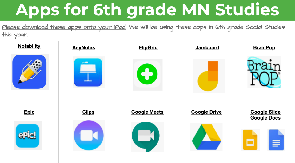 Apps for 6th grade MN Studies